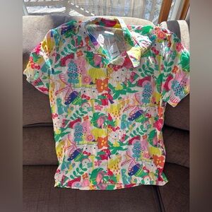 Hello Kitty Hawaiian Button Up Shirt Size LARGE Hybrid 100% Rayon Sanrio NEW